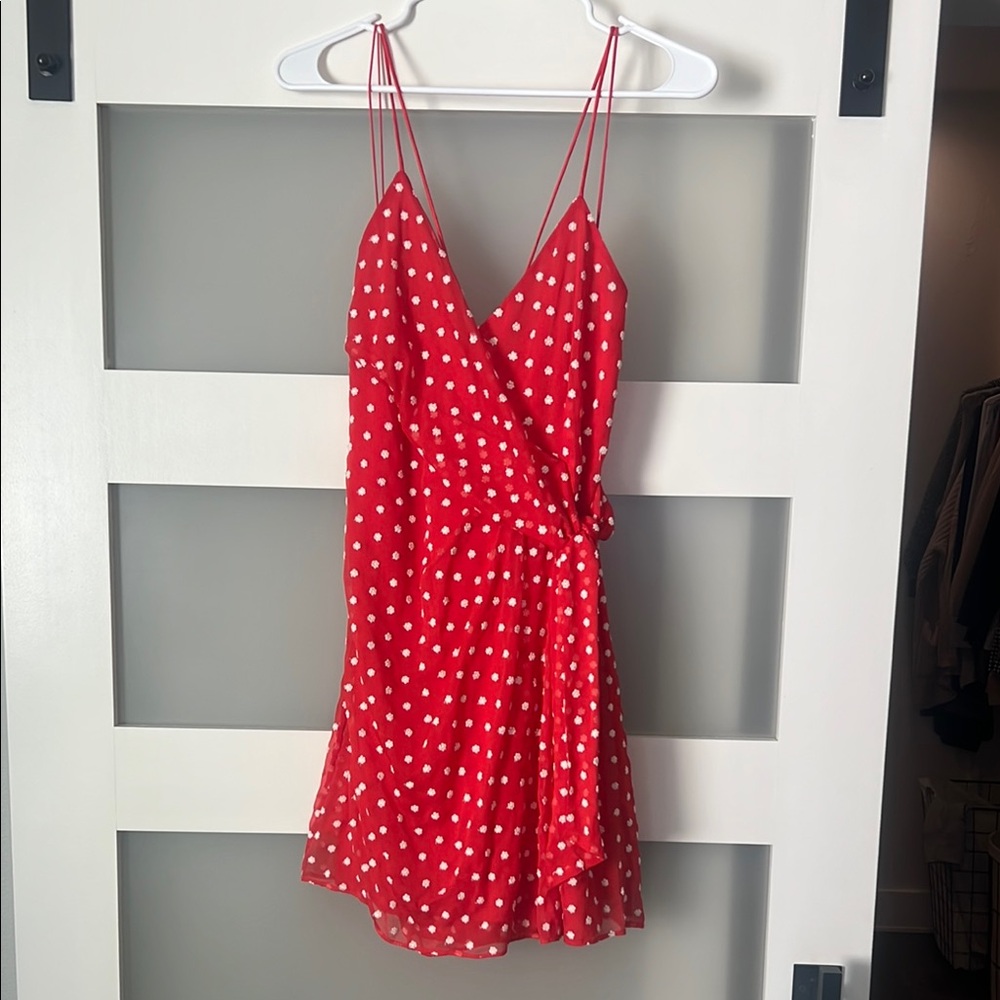 Red Mini Dress with White Flowers and Spaghetti Straps